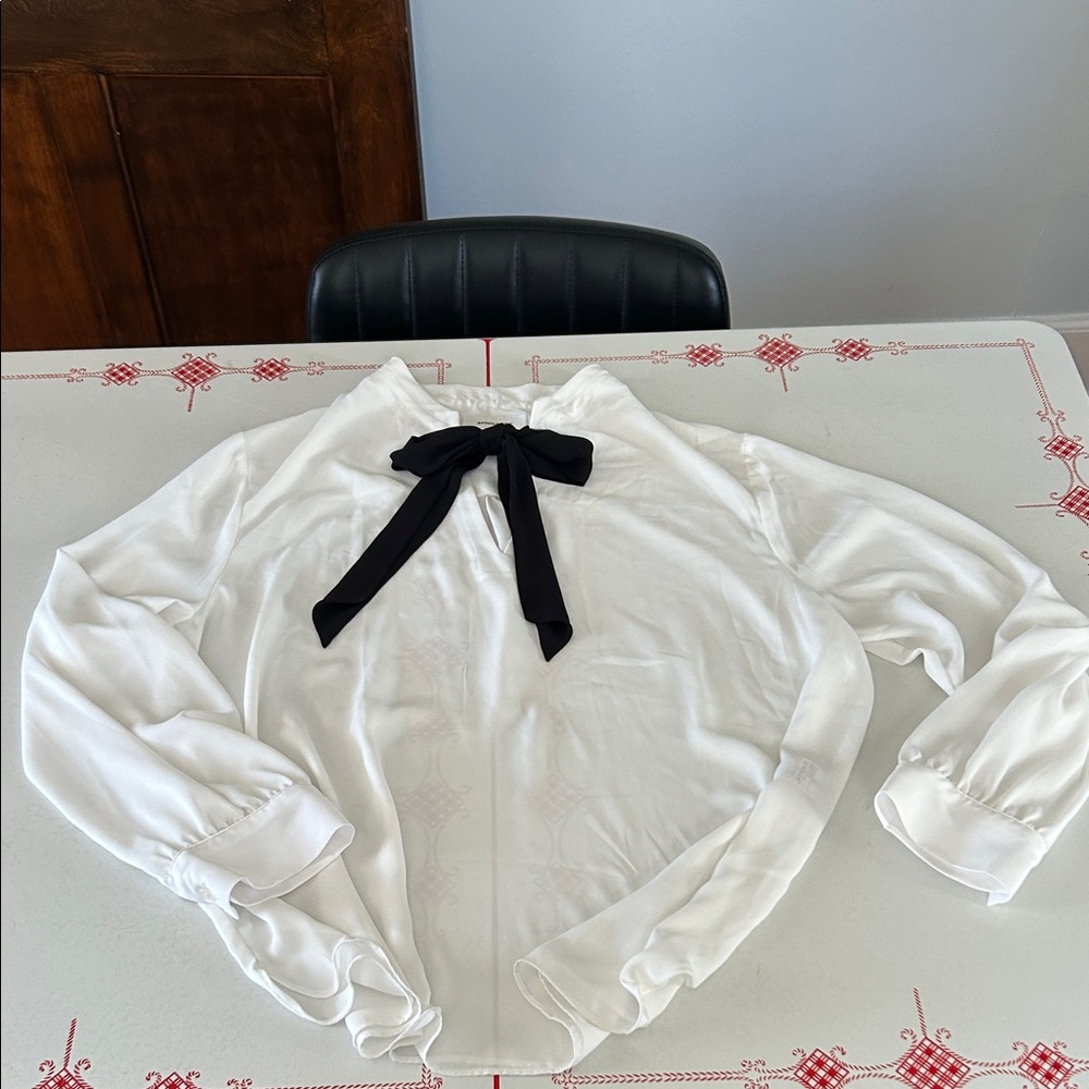Banana Republic Ivory Blouse with Ebony Tie